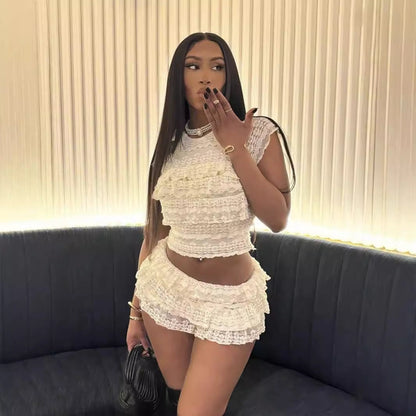 Dam Kort Set Rynkade Detaljer Slim Fit Polyester Spandex-2