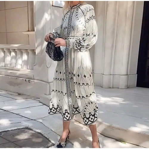 Fina Dam Klänningar A-Linje Hög Midja Långärmad Kvalitativt Tyg-1