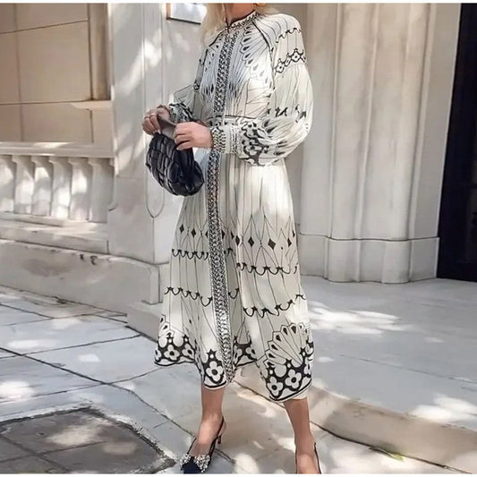 Fina Dam Klänningar A-Linje Hög Midja Långärmad Kvalitativt Tyg-1