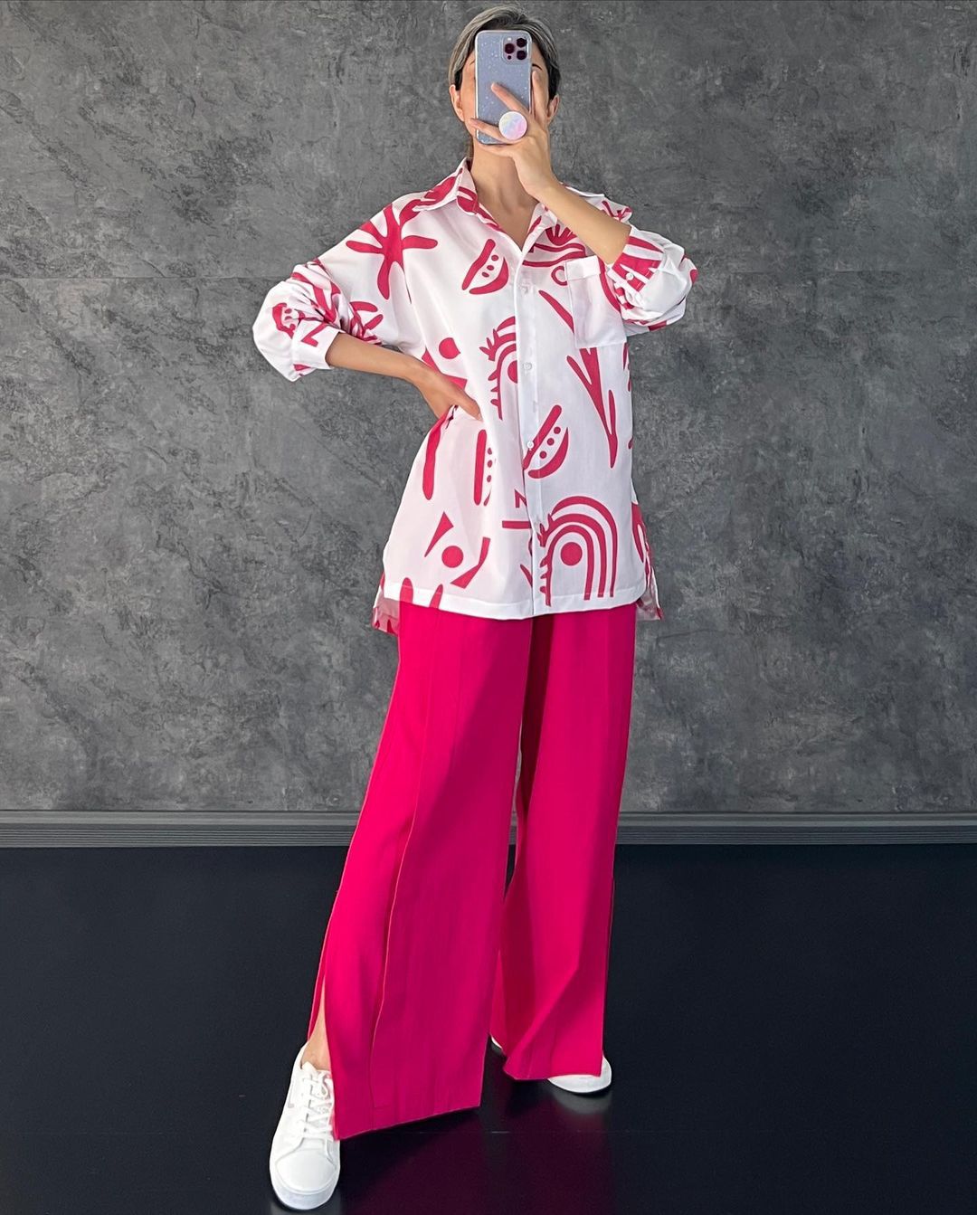 Kvinnors Byxdress Blommönster Hög Midja Polyester Långa Ärmar 7