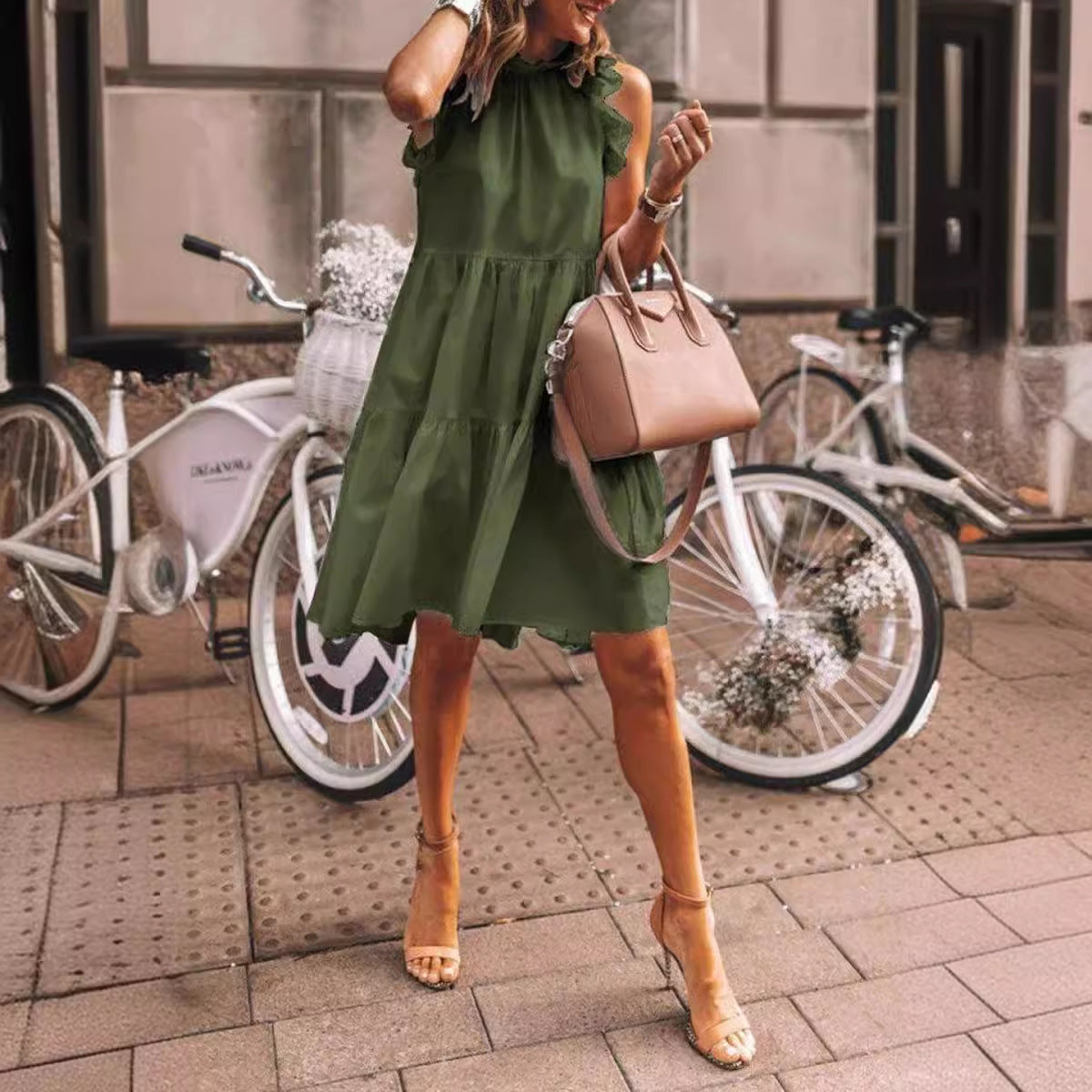 Dam Ärmlös Klänning Enfärgad Polyester-4