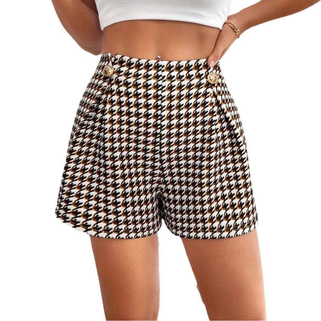 Kvinnor Shorts Skräddarsydda med Dekorativa Knappar Andningsbart Tyg 5