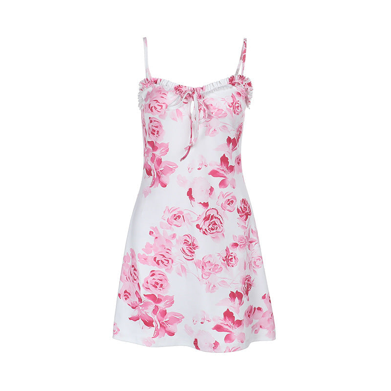 Kvinnors Klänning Blommönster Justerbara Bärar Andningsbart Tyg 6