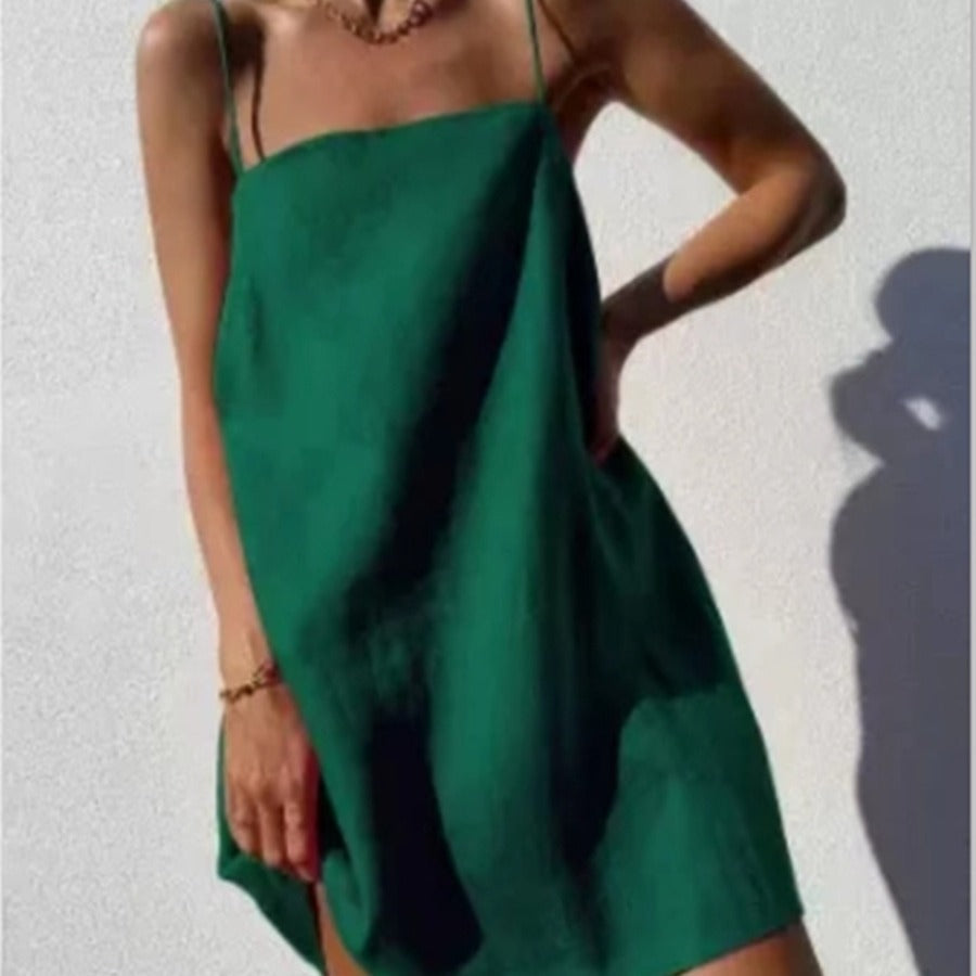 Fina Dam Klänningar A-Line Ärmlös Bomull Spaghetti Band 4