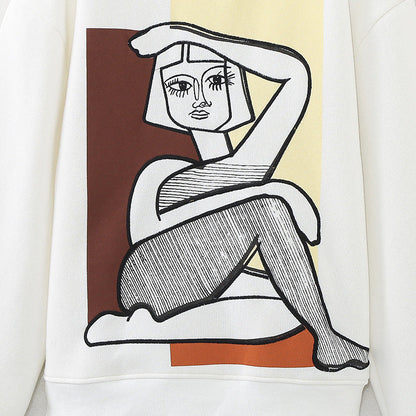 Dam Tröja Modernt Konsttryck Mjuk Bomullsblandning-4