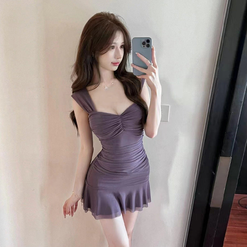 Kvinnor Kort Klänning Bodycon Rufsad Polyester Elastan-3