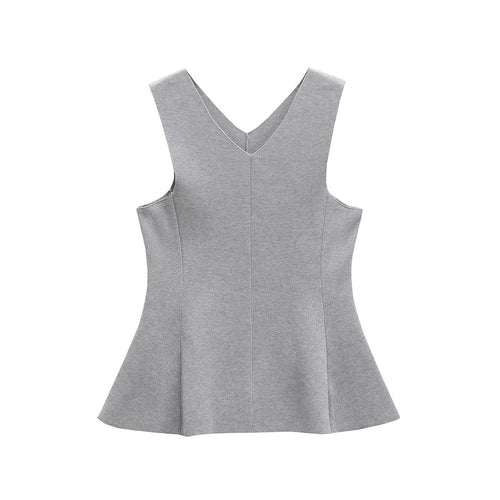 Kvinnors Asymmetrisk Topp V-ringning Peplum Mjukt Tyg-1
