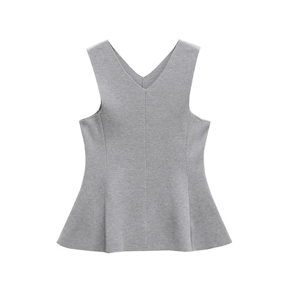 Variant image for Kvinnors Asymmetrisk Topp V-ringning Peplum Mjukt Tyg-1