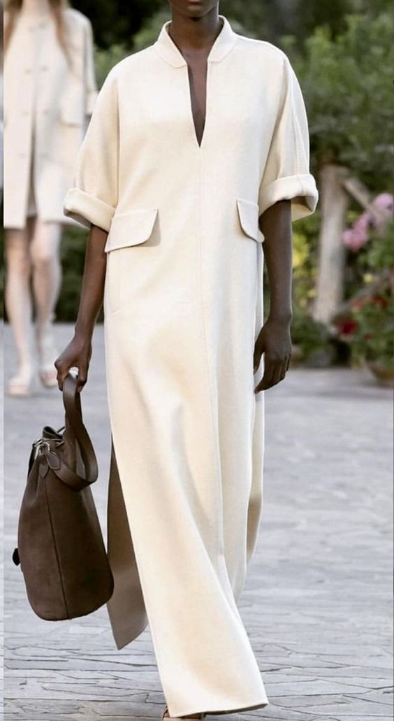 Kvinnors Lång Klänning V-hals Korta Ärmar Polyester-1