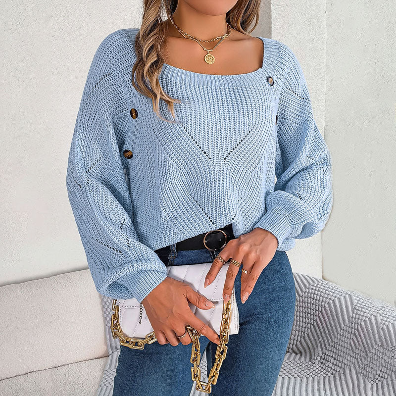 Dam Stickad Tröja Monokrom Design Mjuk Material Avslappnad Passform-4