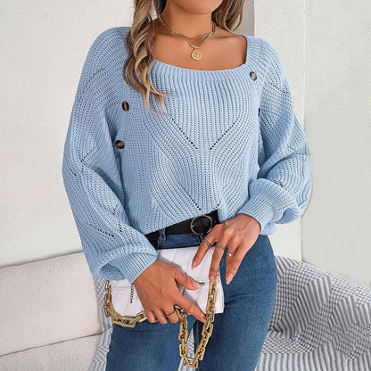 Dam Stickad Tröja Monokrom Design Mjuk Material Avslappnad Passform-4