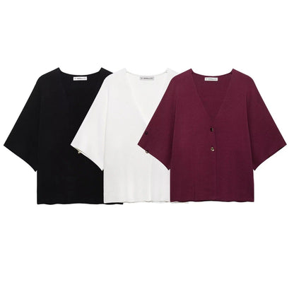 Kvinnors Kofta V-hals Mjukt Tyg Med Dekorativa Knappar-2