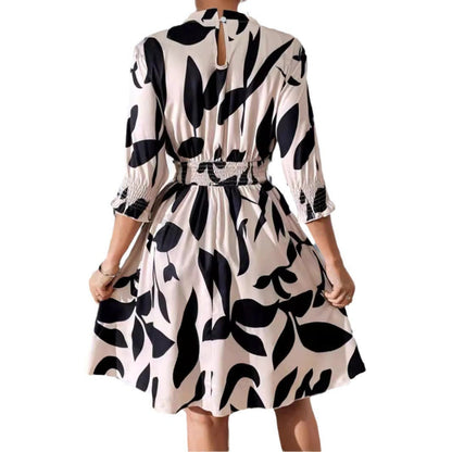 Damklänning A-Linjeformad Blommönster Polyester Tre Fjärdedelar Ärmar 6