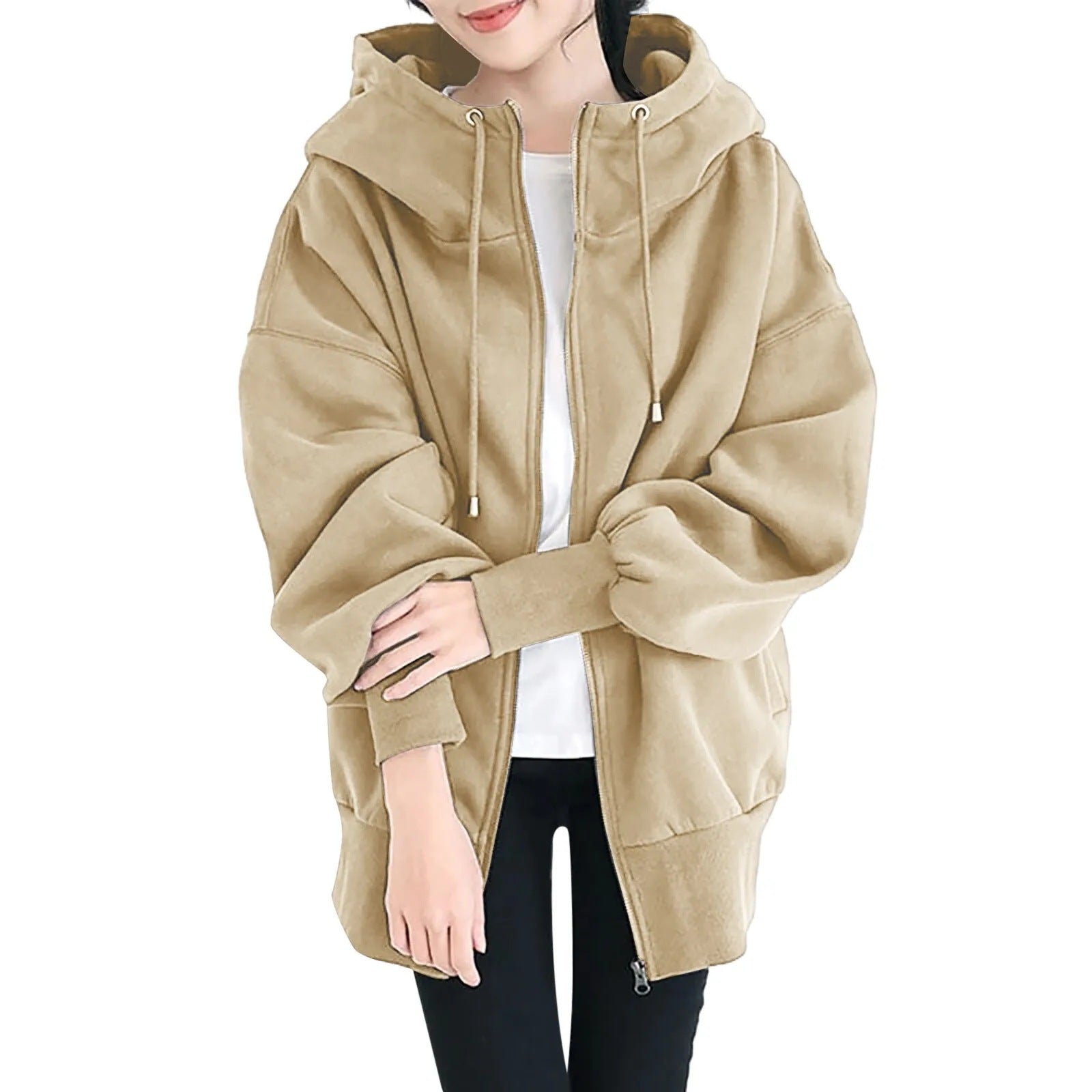 Unisex Lång Zip-Up Hoodie i Mjuk Polyester – Avslappnad Design för Vardagsbruk, Flera Färgval och Storlekar 6
