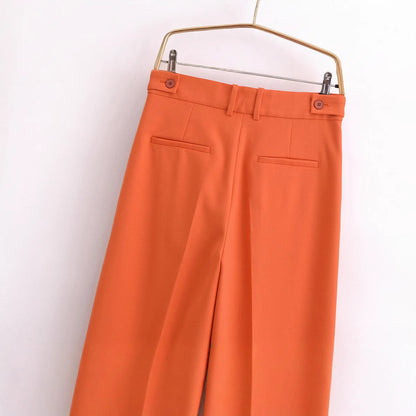 Dam Bredbyxor Avslappnad Polyester Hög Midja Skrynklig Textur-4