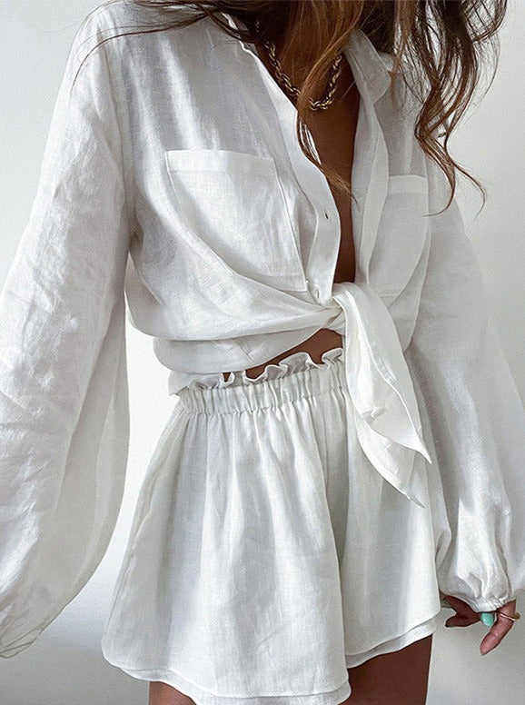 Dam Sommarset Bohemiska Shorts och Skjorta Lätta Material 5