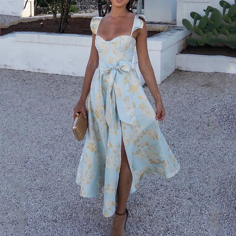 Långklänning Dam Ärmlös U-Ringning Polyester Tryckt Mönster-1