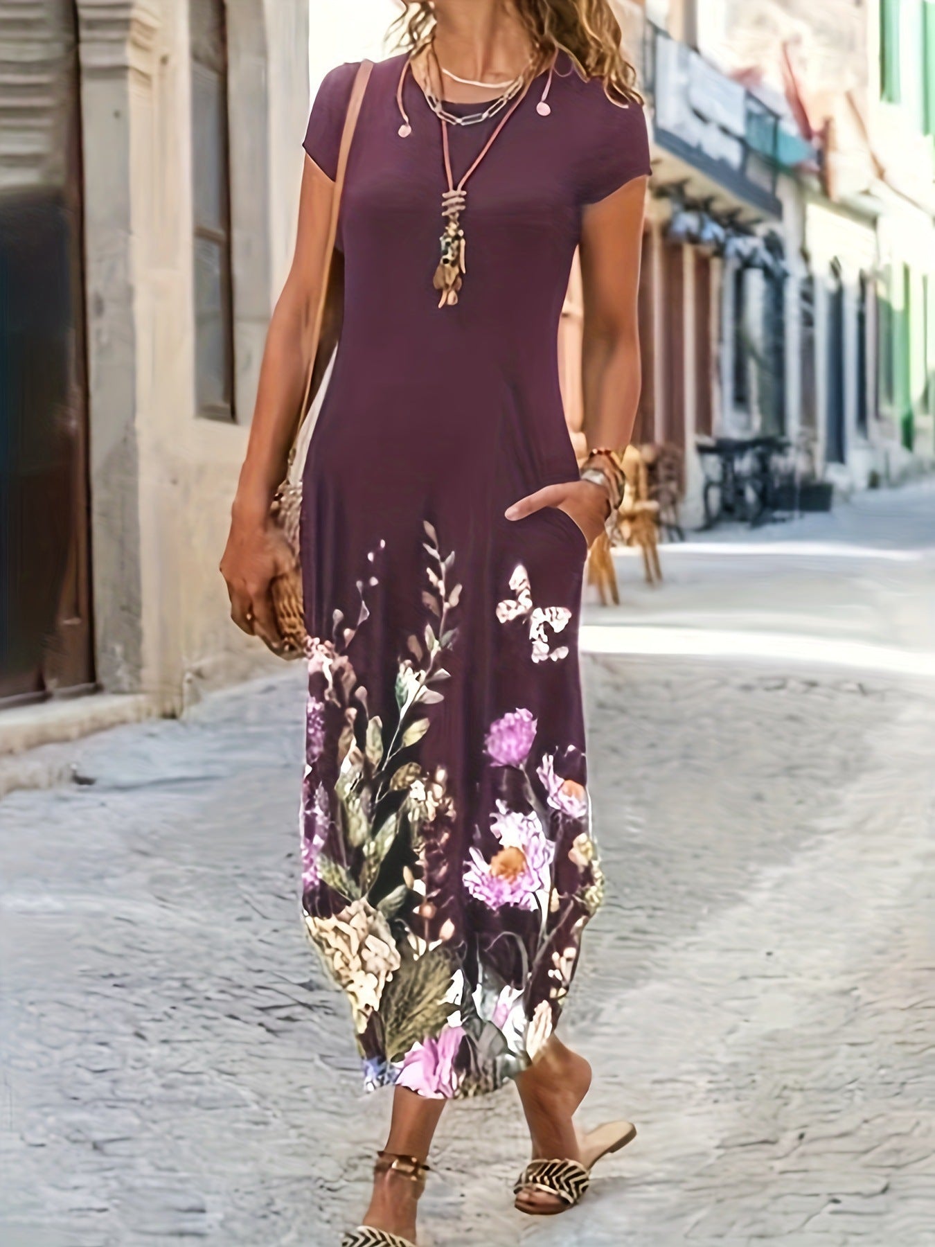 Variant image for Kvinnors Midi Klänning Blommig A-linje Polyester Spandex-9