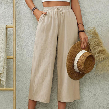 Dam Byxor Med Resår I Midjan Snygga Bred Snitt Andningsbart Linne 7