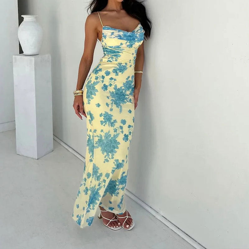 Kvinnors A-linjeformad Klänning Polyester Ärmlös Rund Hals Lång Kjol-4