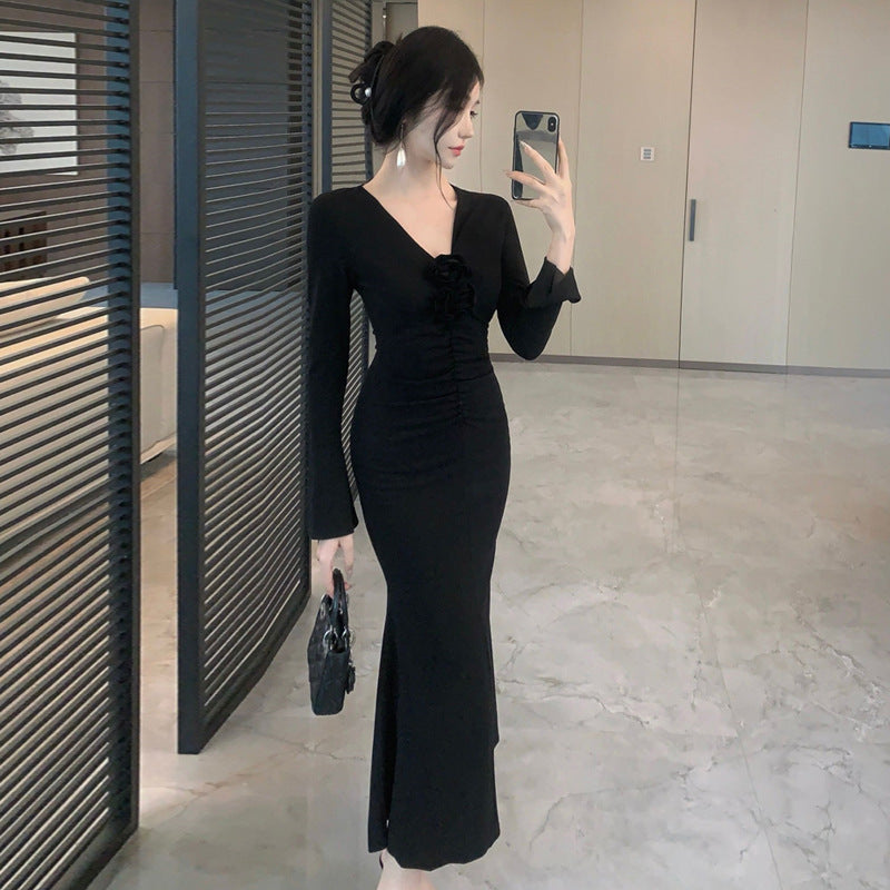 Kvinnors Sjöjungfruklänning V-ringning Blommönster Polyester-3