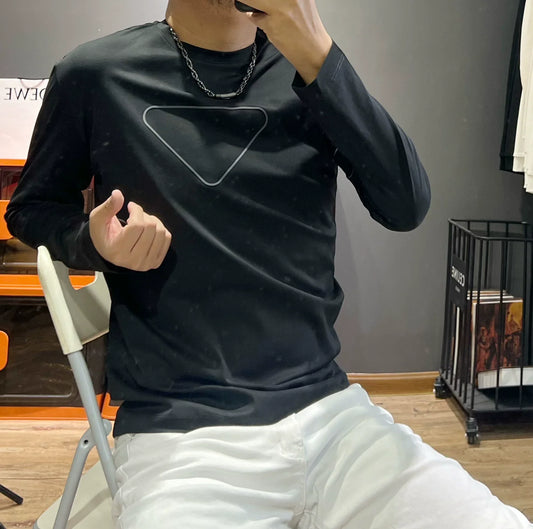 Herr Långärmad T-shirt Geometrisk Rund Hals 100% Bomull-1