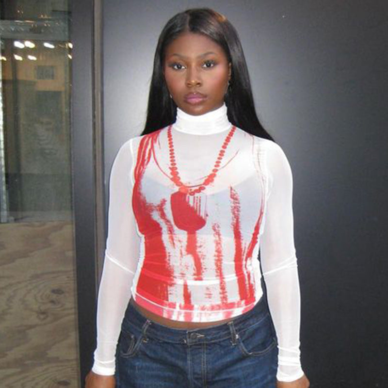 Snygga Damtoppar Långärmad Turtleneck med Mönsterdesign i Mjuk Material – Perfekt för Vardag och Fest 1