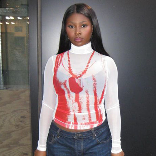 Snygga Damtoppar Långärmad Turtleneck med Mönsterdesign i Mjuk Material – Perfekt för Vardag och Fest 1