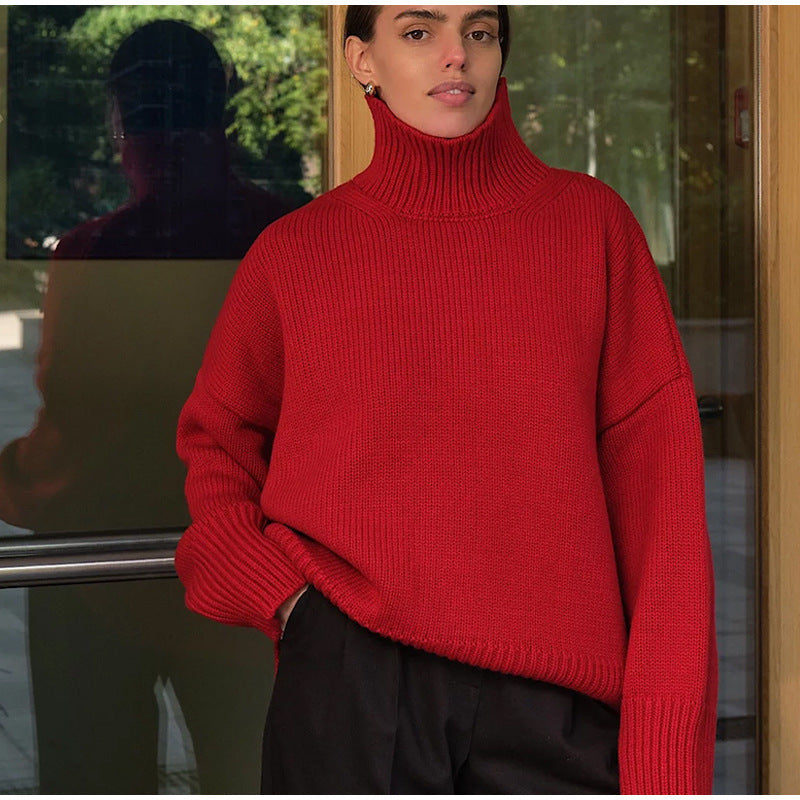 Dam Stickad Turtleneck Tröja Mjuk Ull 14