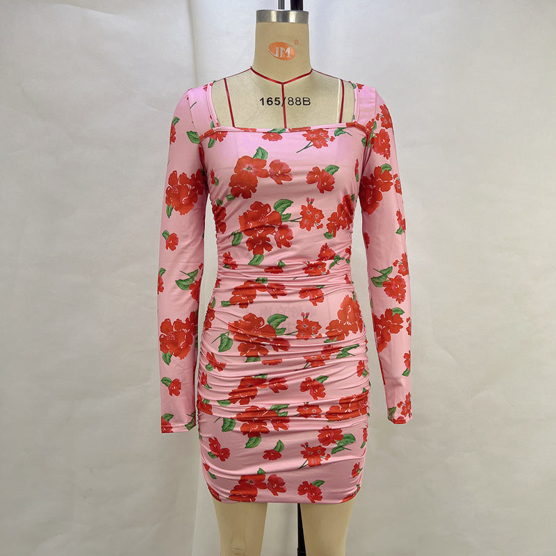 Kvinnors Kort Klänning Fyrkantig Halsringning Polyester-1