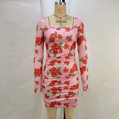 Kvinnors Kort Klänning Fyrkantig Halsringning Polyester-1