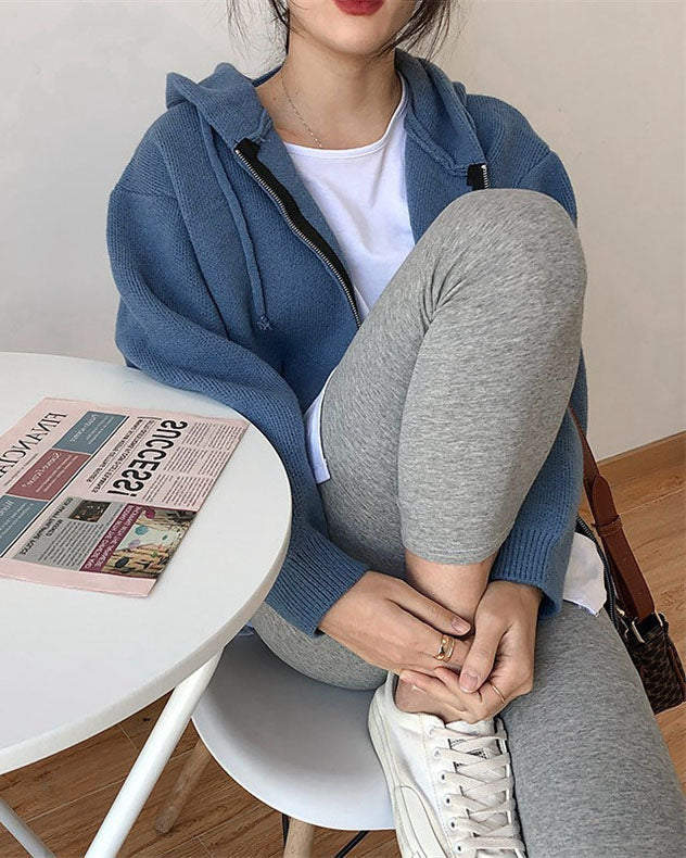 Variant image for Damer Korta Hoodies Avslappnad Mjuk Stickad-3