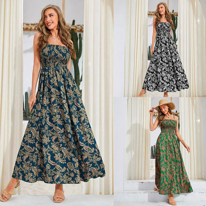 Kvinnors Midi Klänning Ärmlös Blommönster Polyester-2