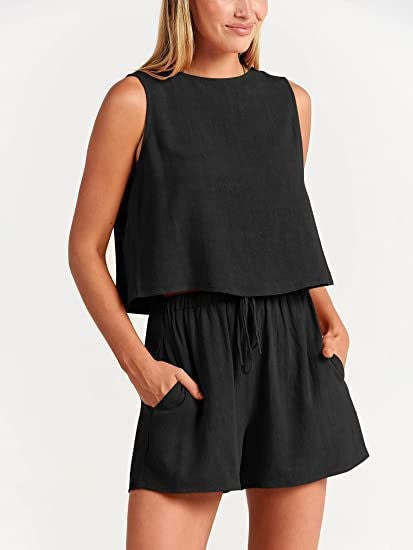 Variant image for Damset Avslappnad Topp och Shorts i Andningsbart Material-16