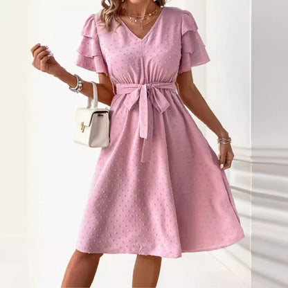 Kvinnors A-linjeformad Klänning Polka Dots Chiffong-5