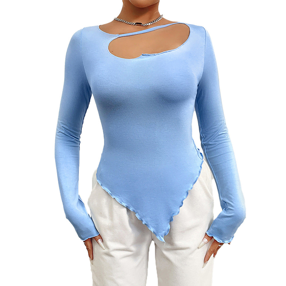Kvinnors Långärmad Topp Asymmetrisk Design Mjuk Tyg 6