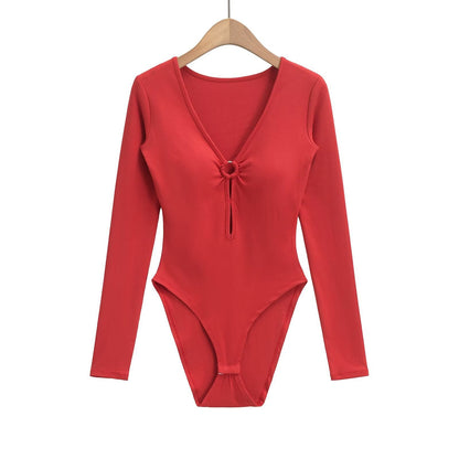 Kvinnor Bodysuit Långärmad V-ringning Mjuk Blandning 6