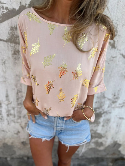 Variant image for Kvinnors Kortärmad Topp Blommig Polyester och Spandex-19