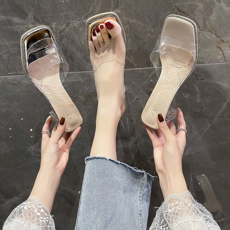 Dam Mulor Transparent Syntetiskt Material Blockhäl 3