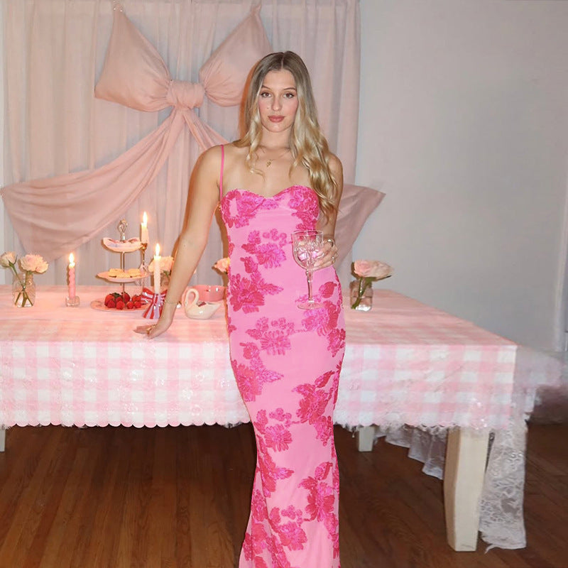 Variant image for Kvinnors Aftonklänning Blommig Broderi Smalt Snitt Elastiskt Tyg-1