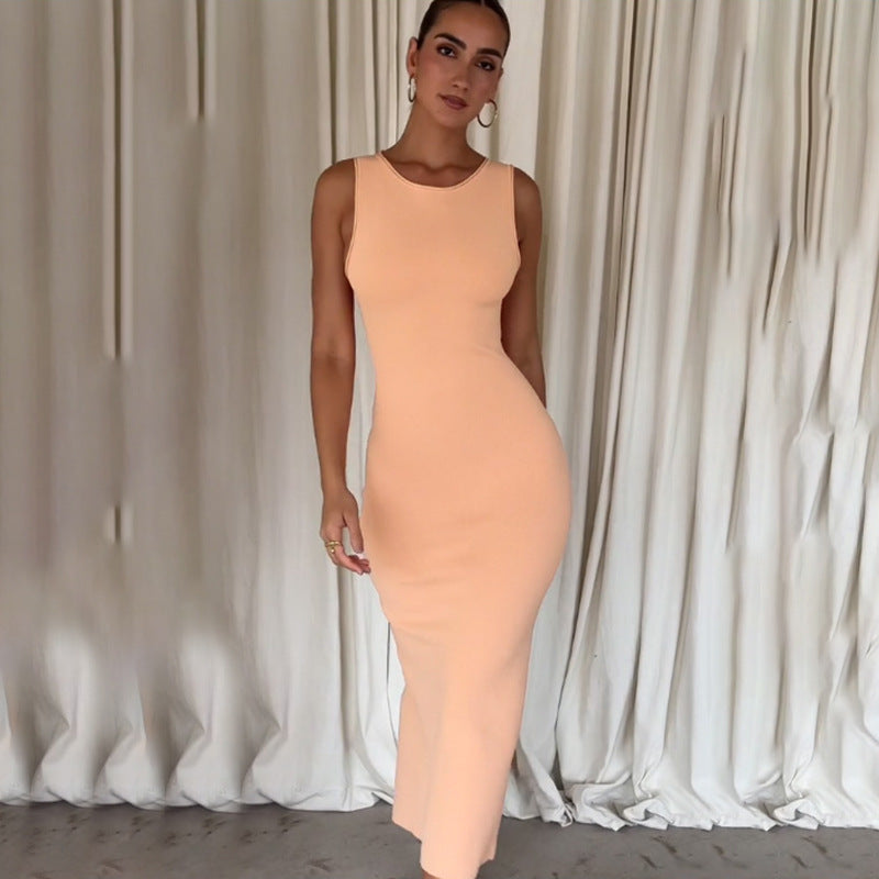 Dam Klänning Figurnära Cirkulär Halsringning Elastiskt Tyg-2