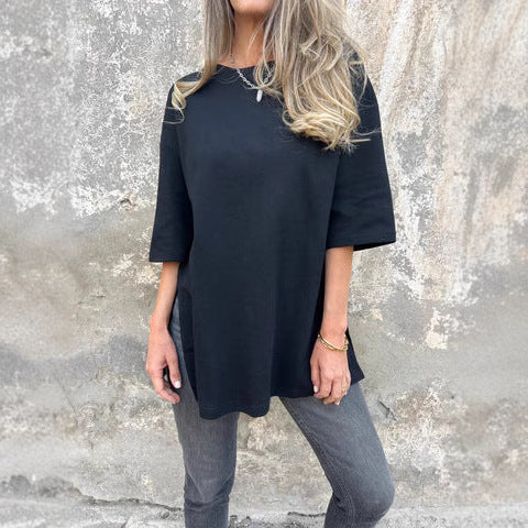 Dam T-shirt Tre-fjärdedelar Monokrom Polyester med Cirkulär Halsringning-5