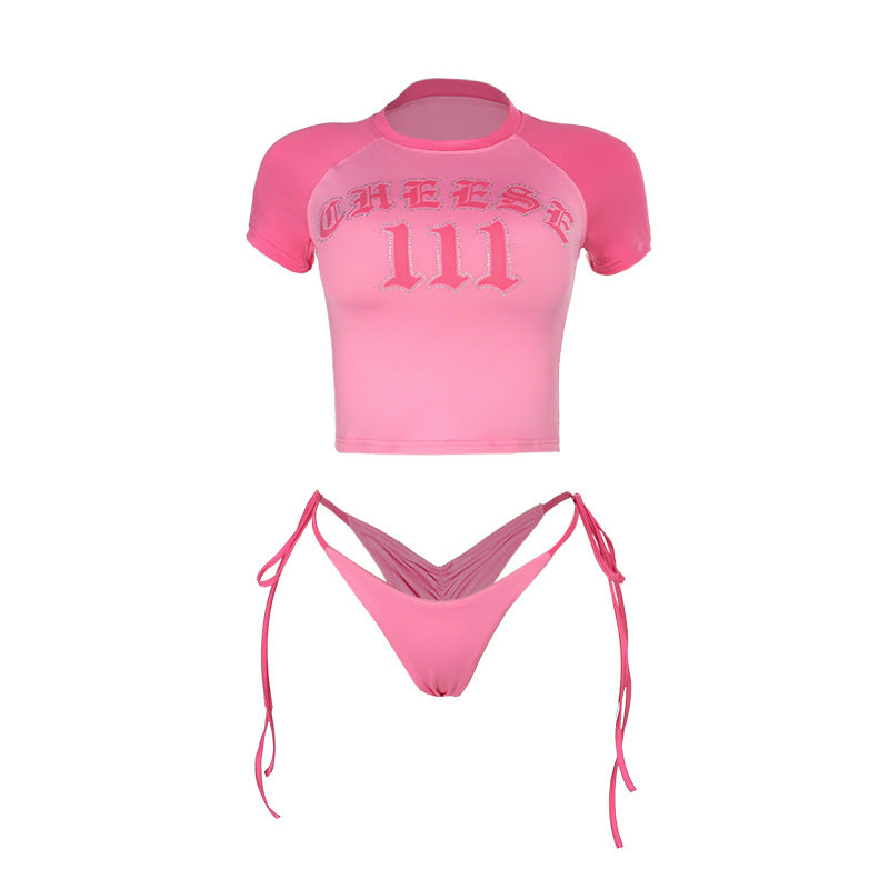 Kvinnors Sportbikini Kortärmad Top Snabbtorkande Material Justerbara Sidoband 6