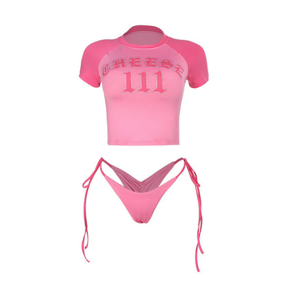Kvinnors Sportbikini Kortärmad Top Snabbtorkande Material Justerbara Sidoband 6