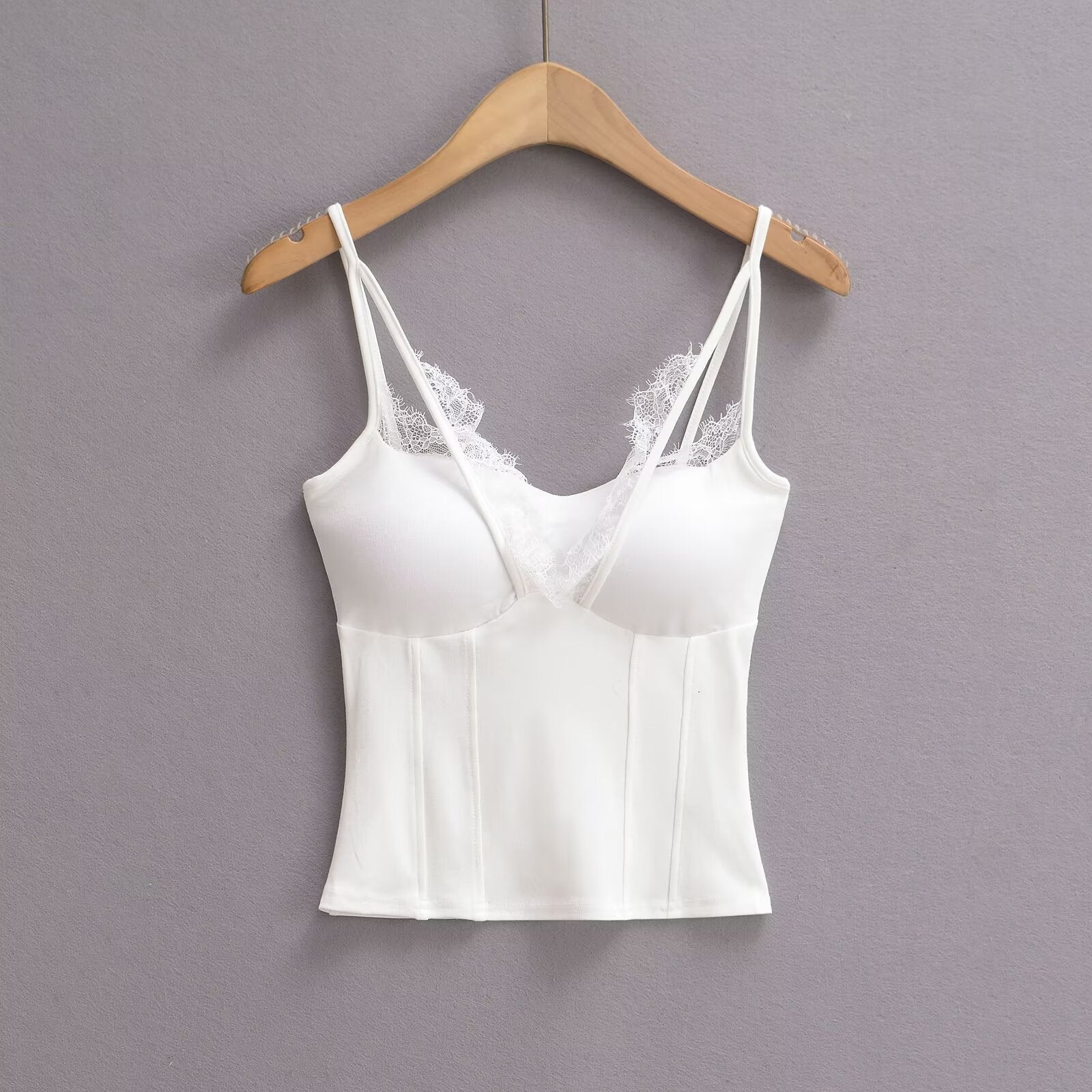 Variant image for Kvinnors Spaghettiband Festtop med Spetsdetaljer Mjuk Blandning-2