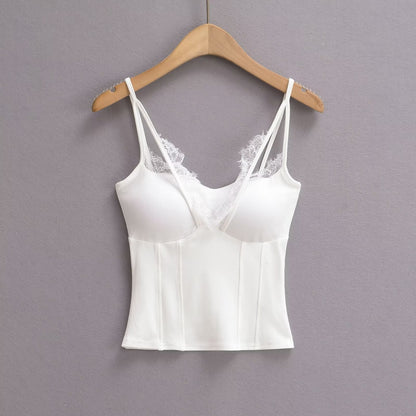 Variant image for Kvinnors Spaghettiband Festtop med Spetsdetaljer Mjuk Blandning-2