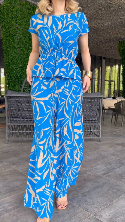 Kvinnors Byxor Set Blommönstrad Polyester Avslappnad Stil-1