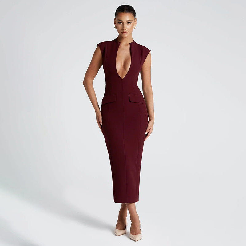 Variant image for Kvinnors Klänning Djup V-ringning Stretchigt Tyg-2