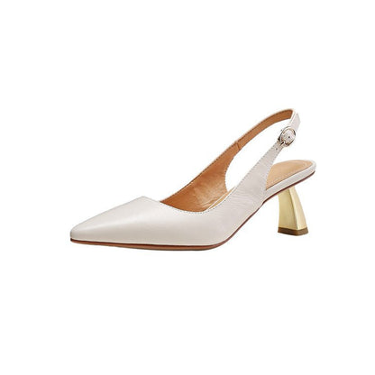 Kvinnors Slingback Pumpar Blockhäl Läder Spetsig Tå 2