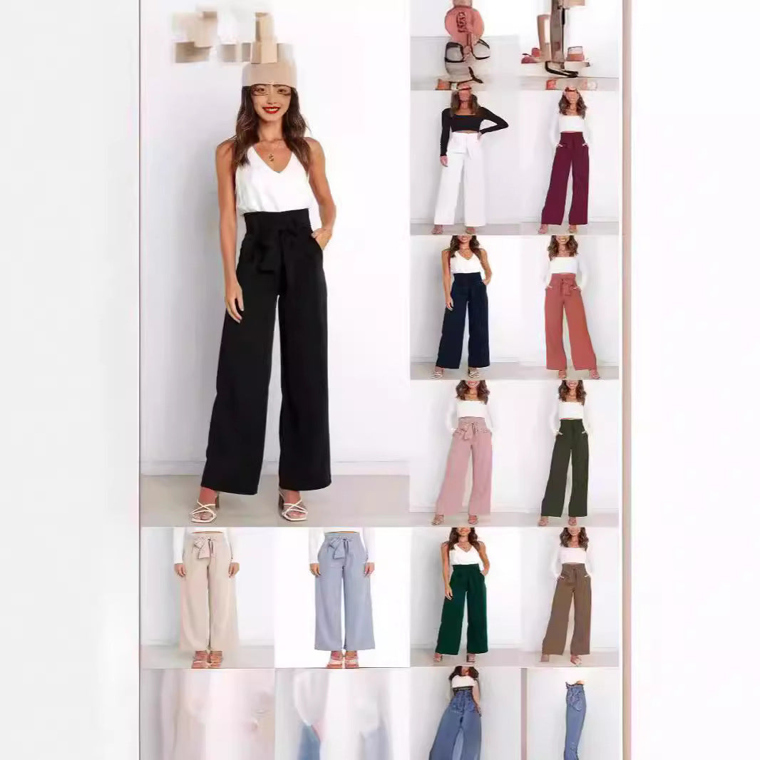 Snygga Byxor Dam Lång Passform med Snörning i Lätt Polyester-2